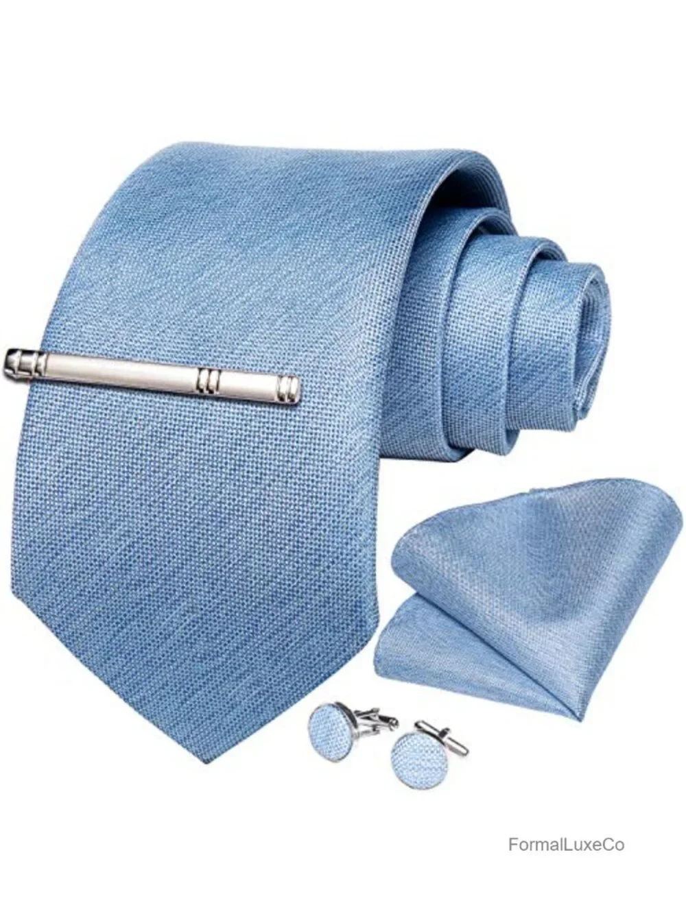 Men's Silk Tie Set with Pocket Square Cufflinks and Tie Clip Formal Wedding